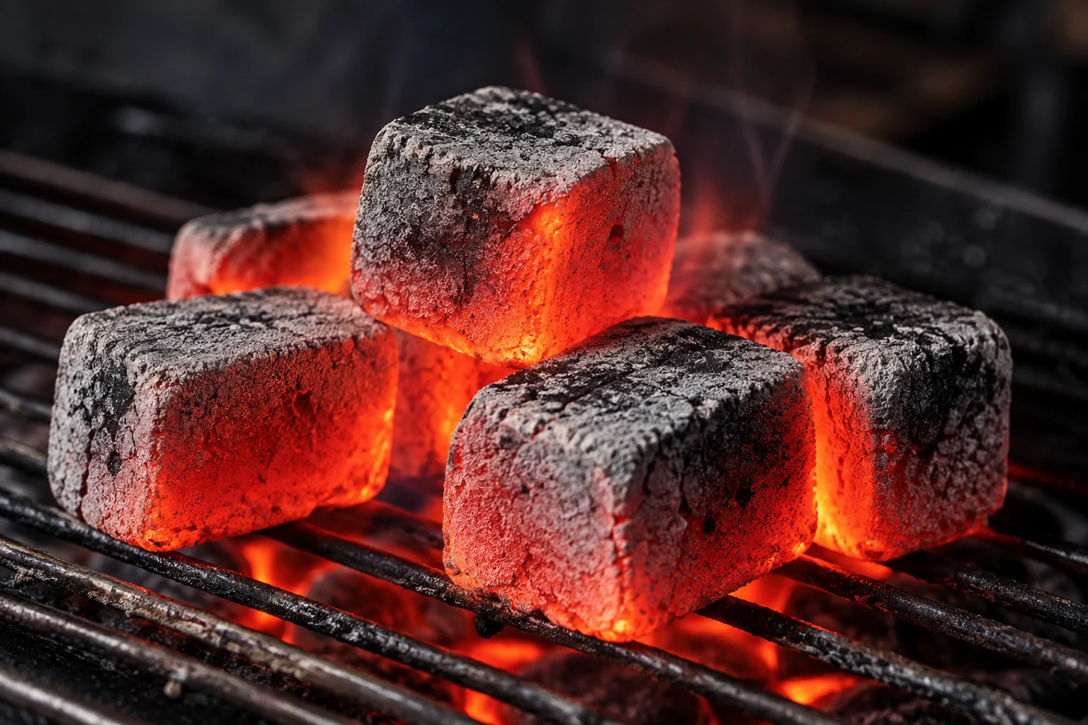 Illustrative visual of coconut charcoal briquettes glowing during a burn test